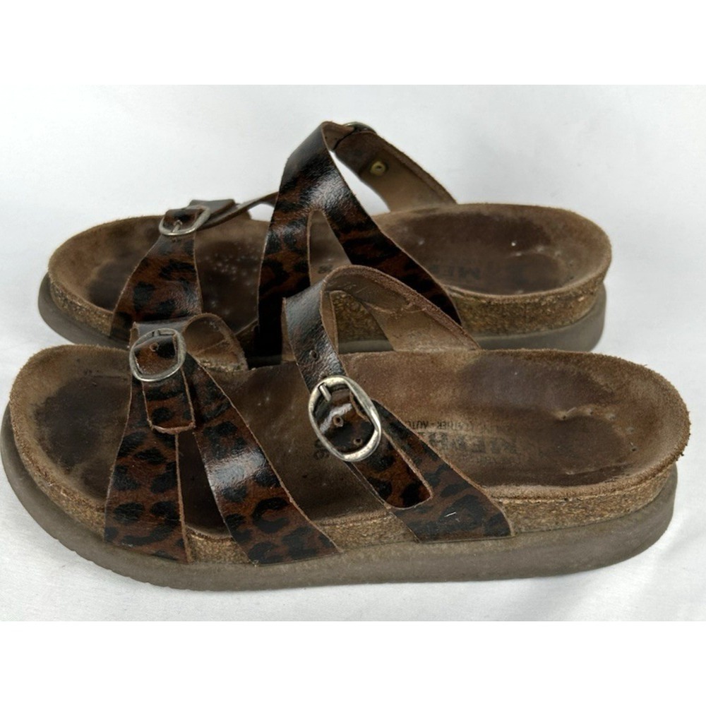Mephisto Hannel Dark Brown Leopard Print Leather Sandals Sz 36 US 6 Adjustable